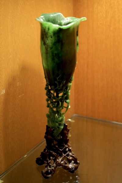 Carved Green Hardstone Flower Vessel